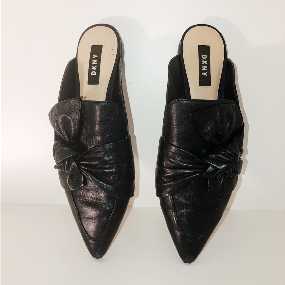 Sleek Pointed Leather Bow Tie Mules